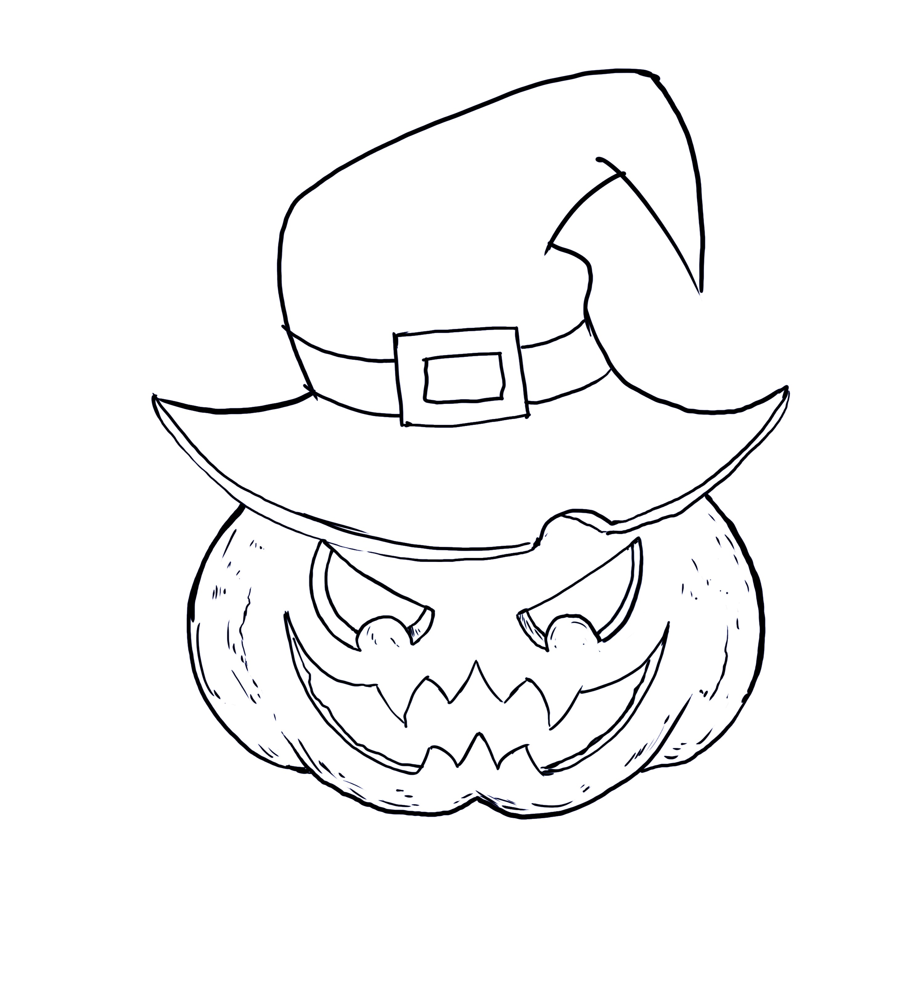 Finished Drawing a Halloween Pumpkin with a Hat.