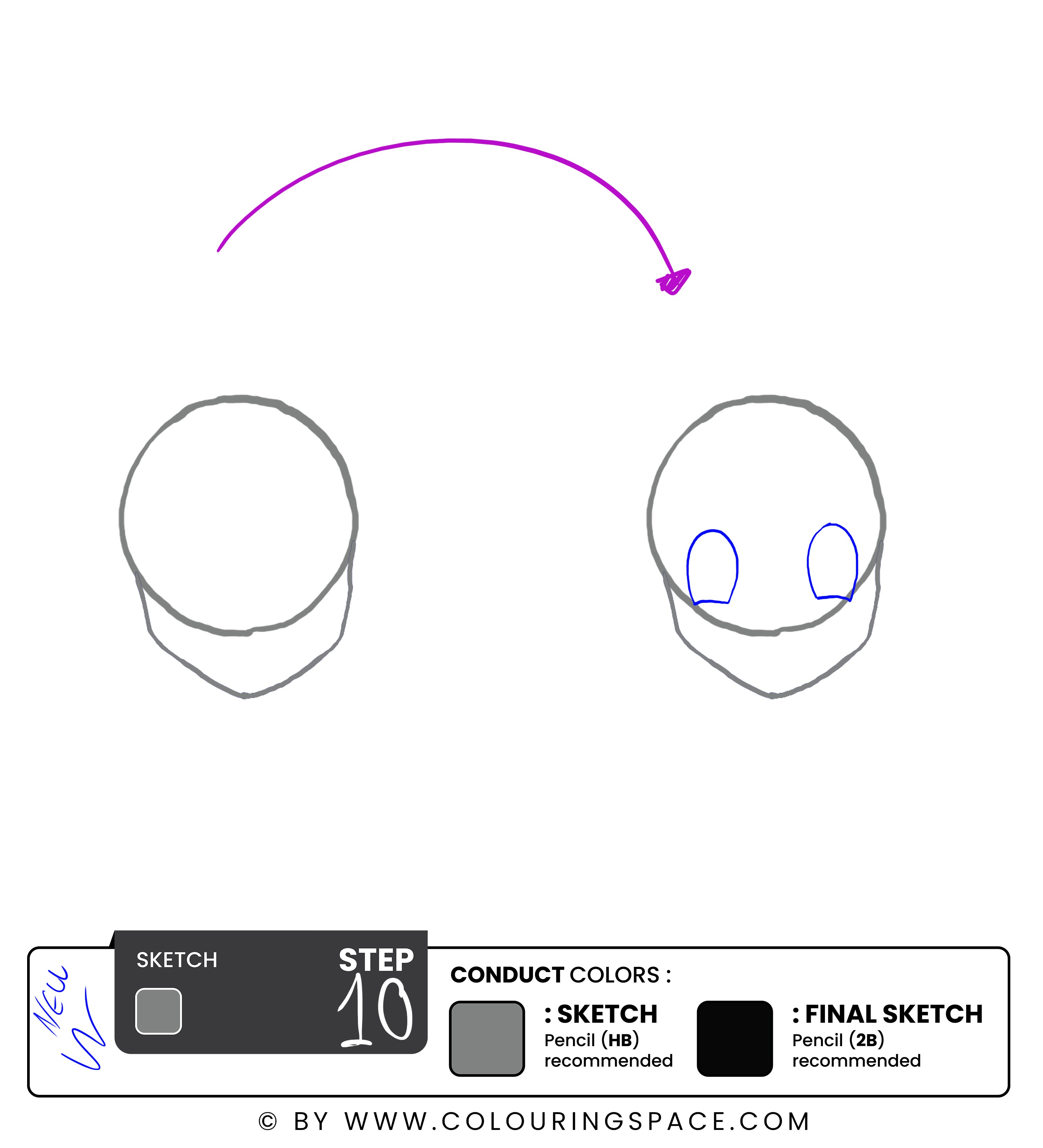 Step 10: Draw the Rough Placement of Ash's Eyes 