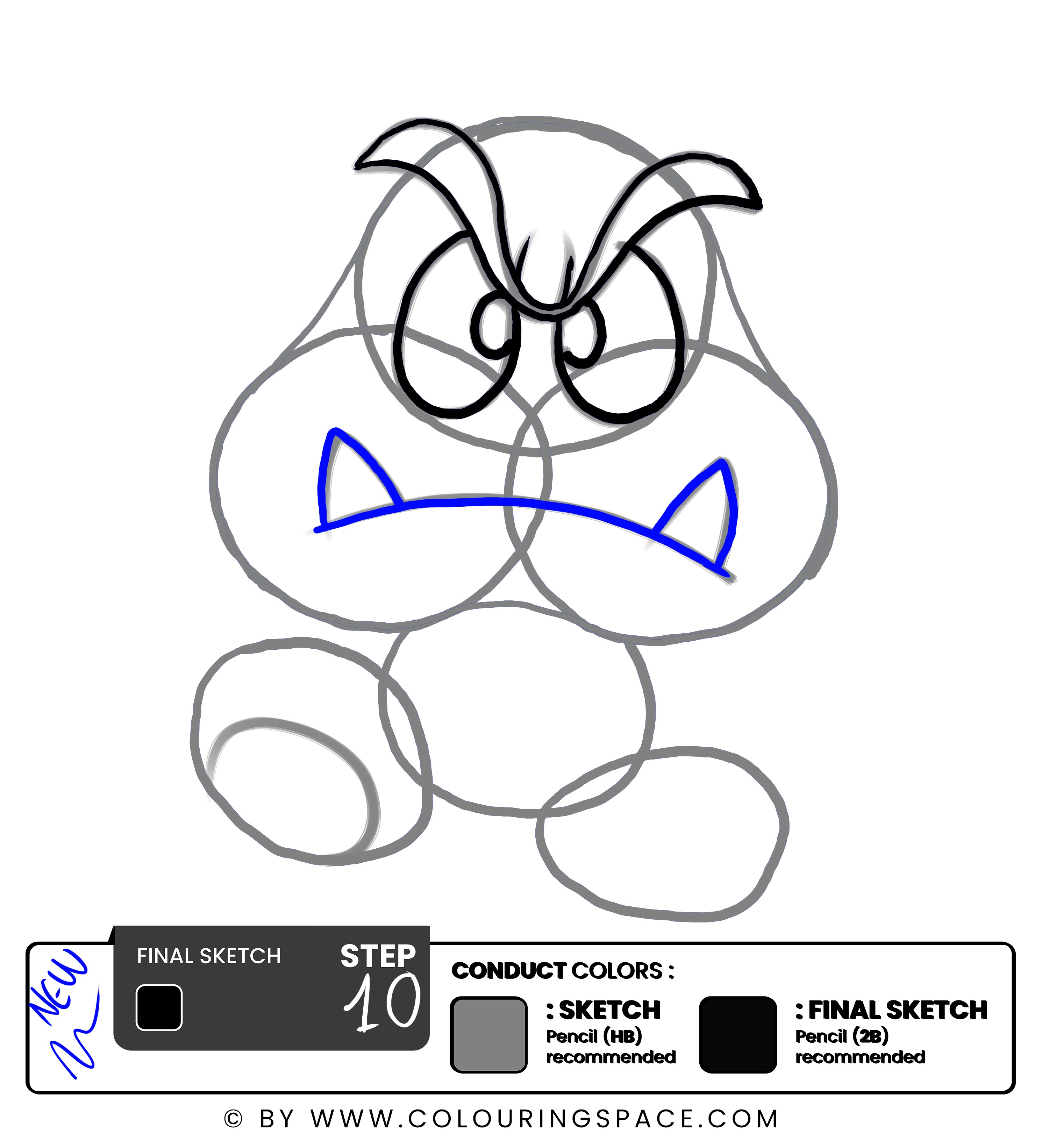 Step 10- Outline the teeth and mouth 