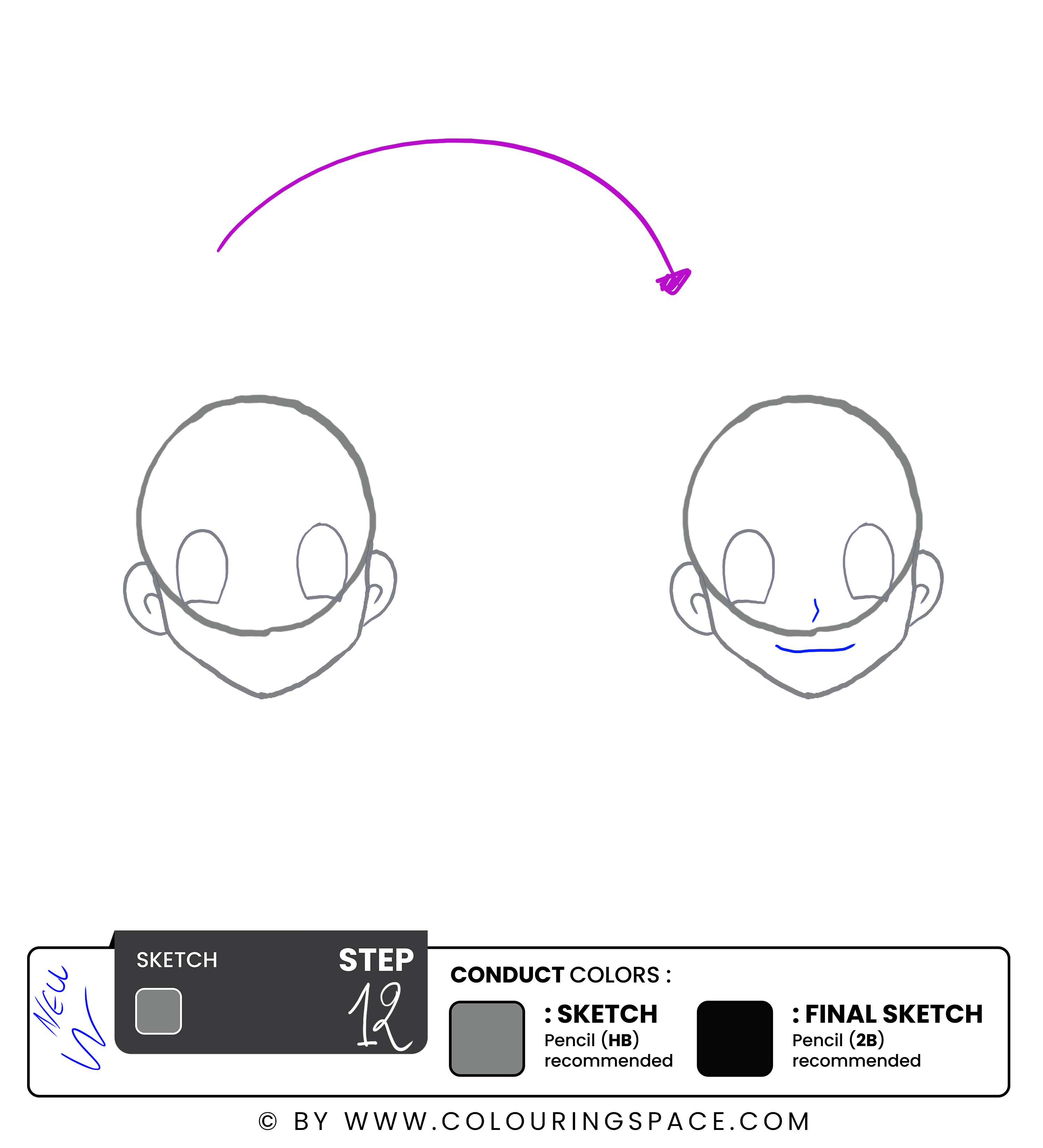 Step 12: Draw Ash's Mouth Ears 
