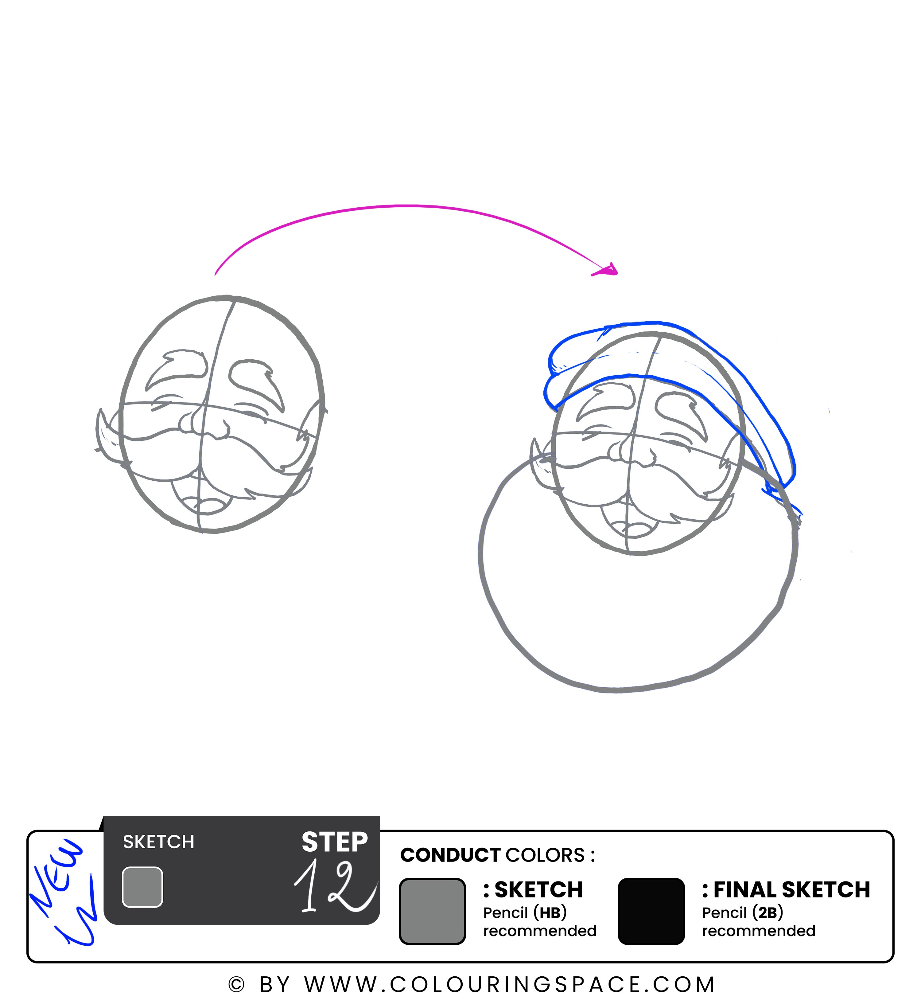 Step 12: Draw Santa’s Hat