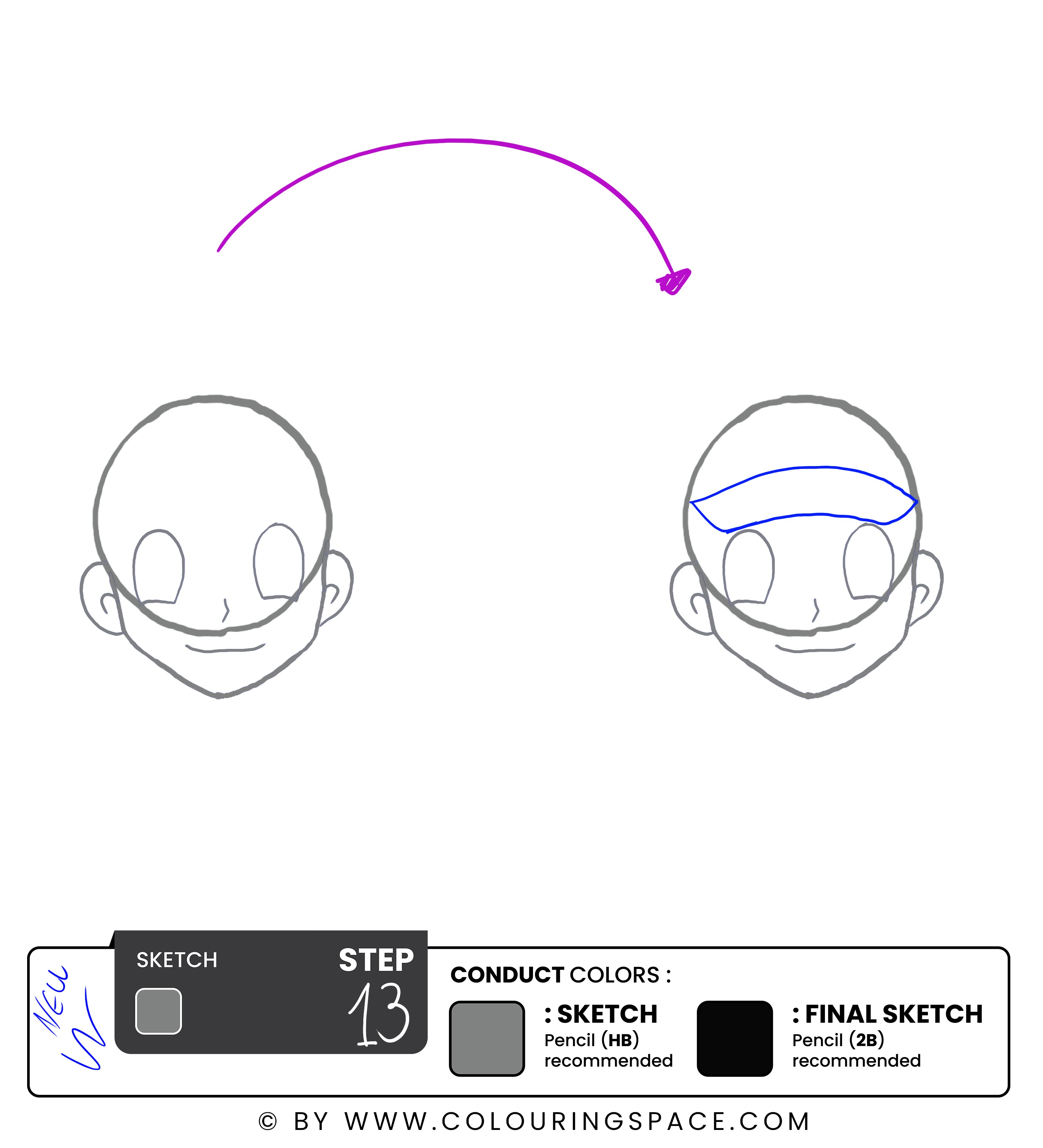 Step 13: Draw Ash's Cap (Part One) 