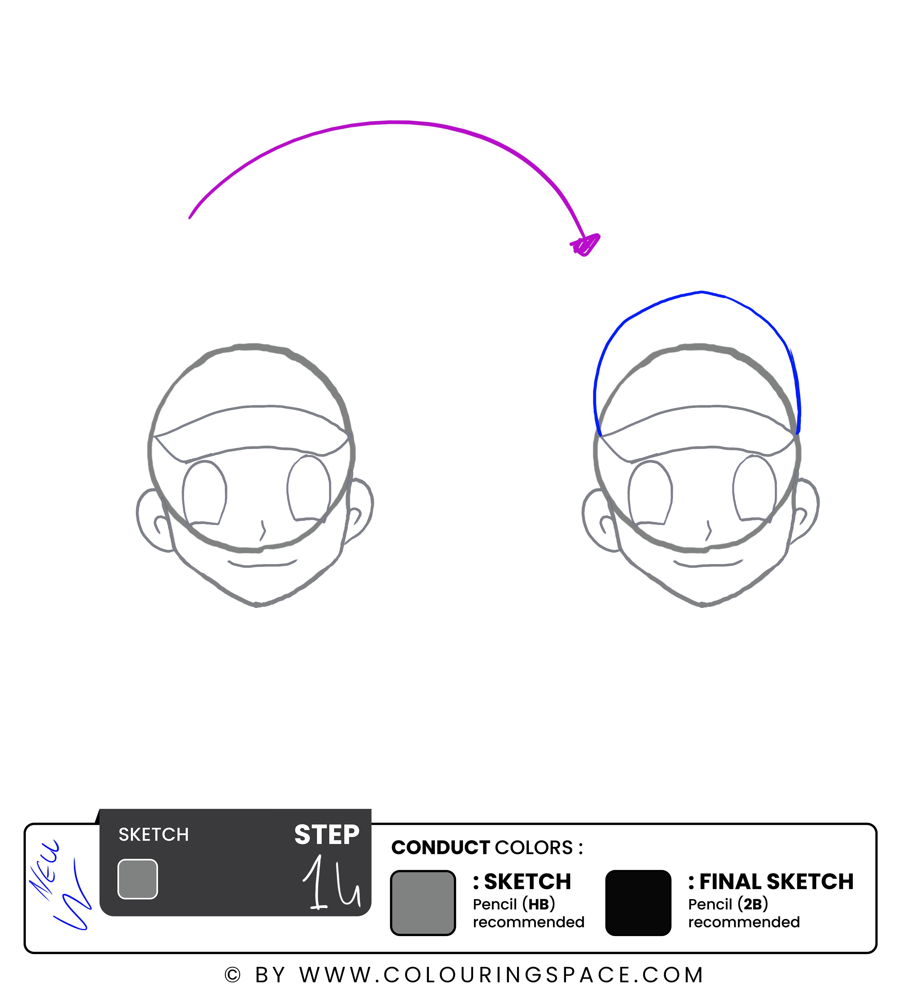Steps 14 & 15: Draw Ash's Cap (Part Two) 