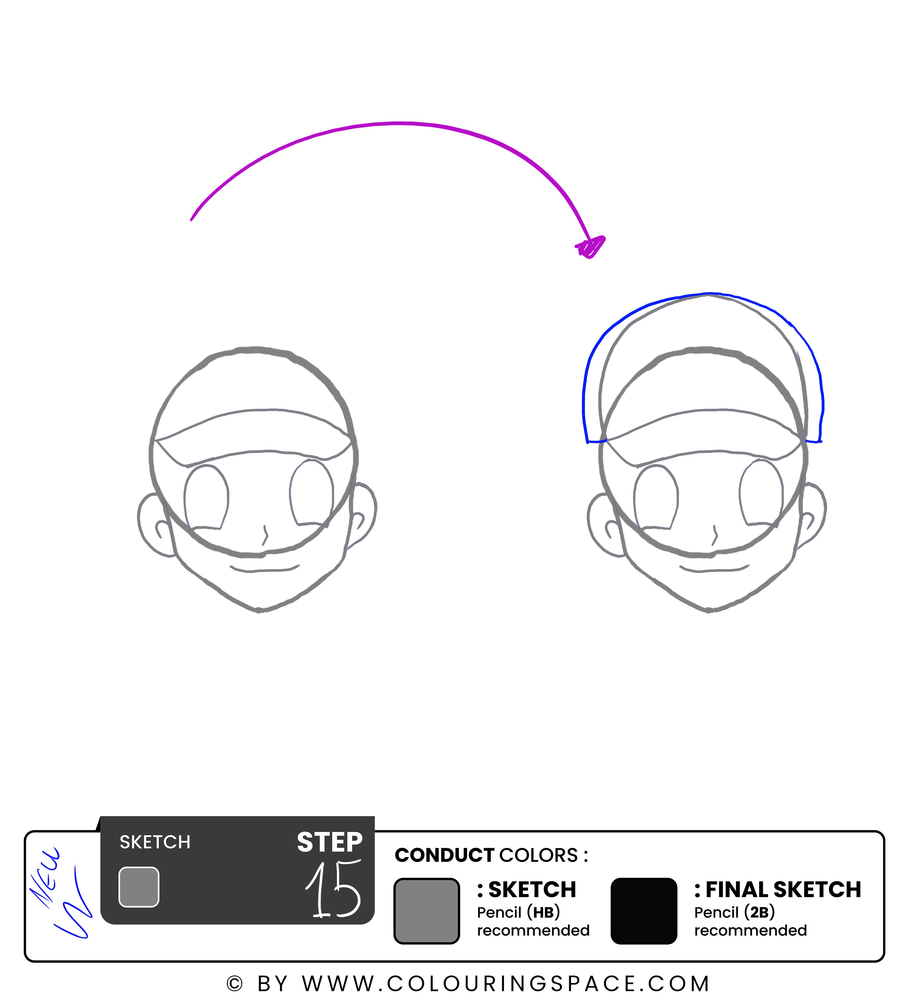 Steps 14 & 15: Draw Ash's Cap (Part Two) 