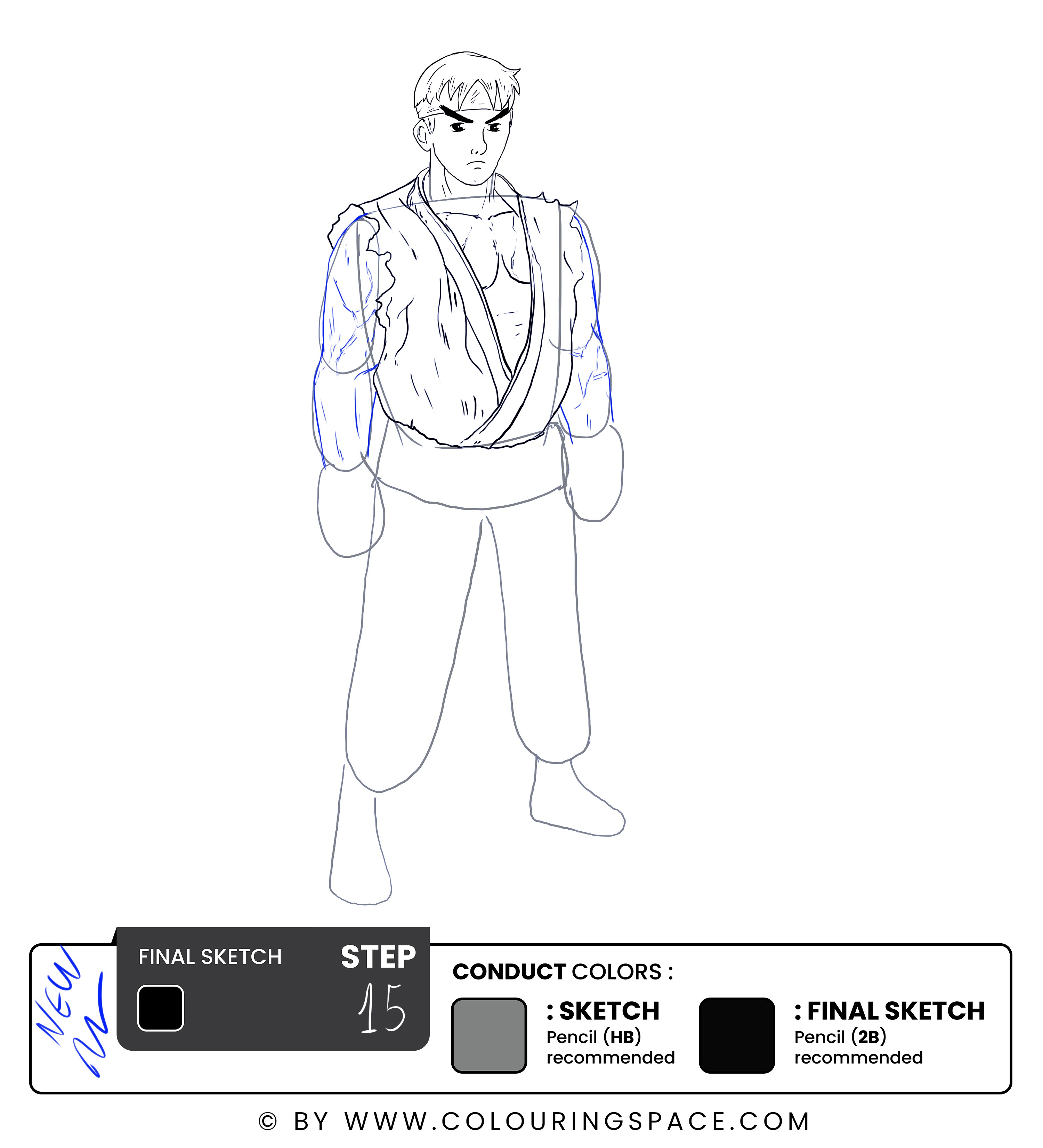 Step 15: Outline Ryu’s Arms 