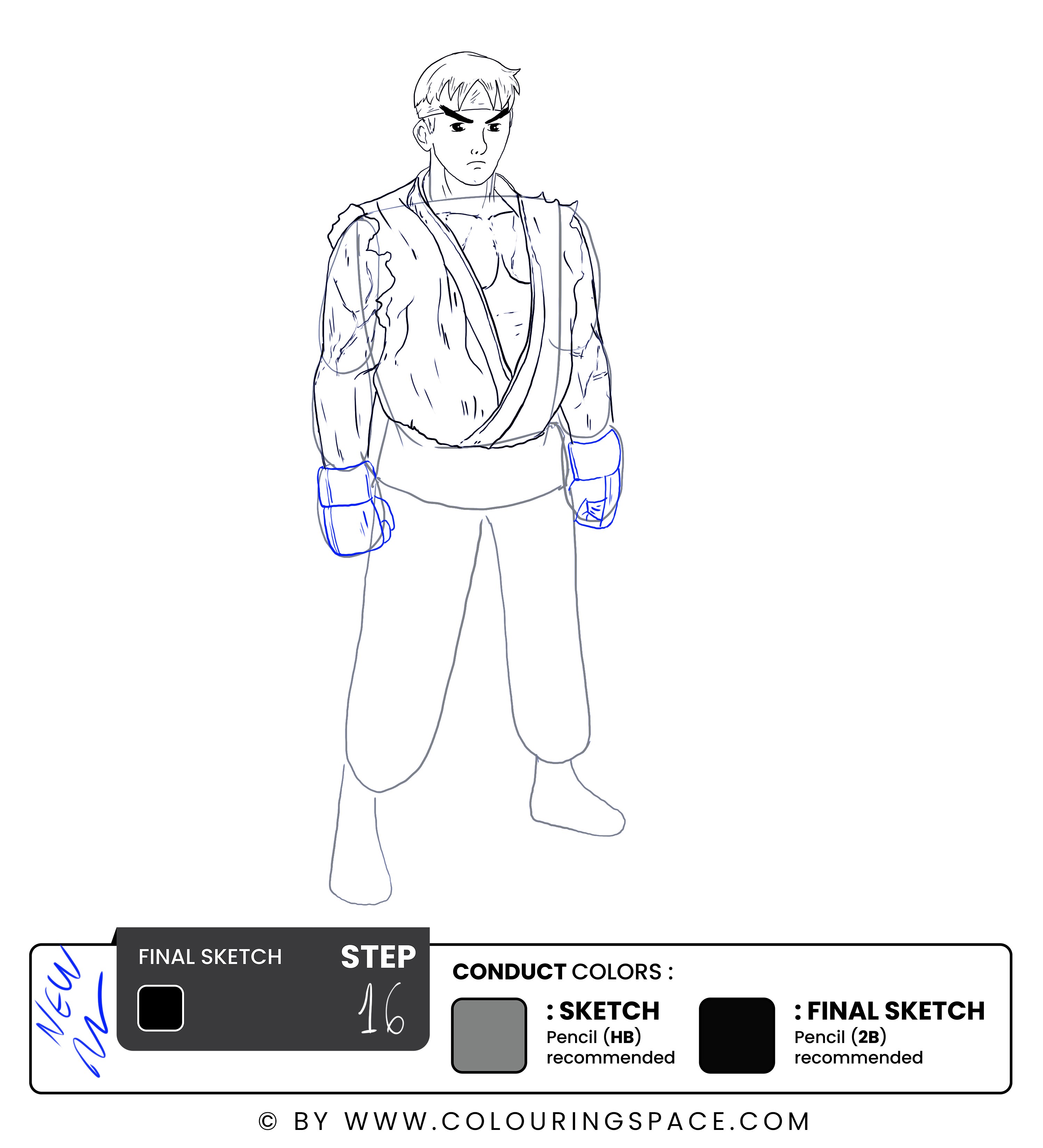 Step 16: Draw his Boxing Gloves 