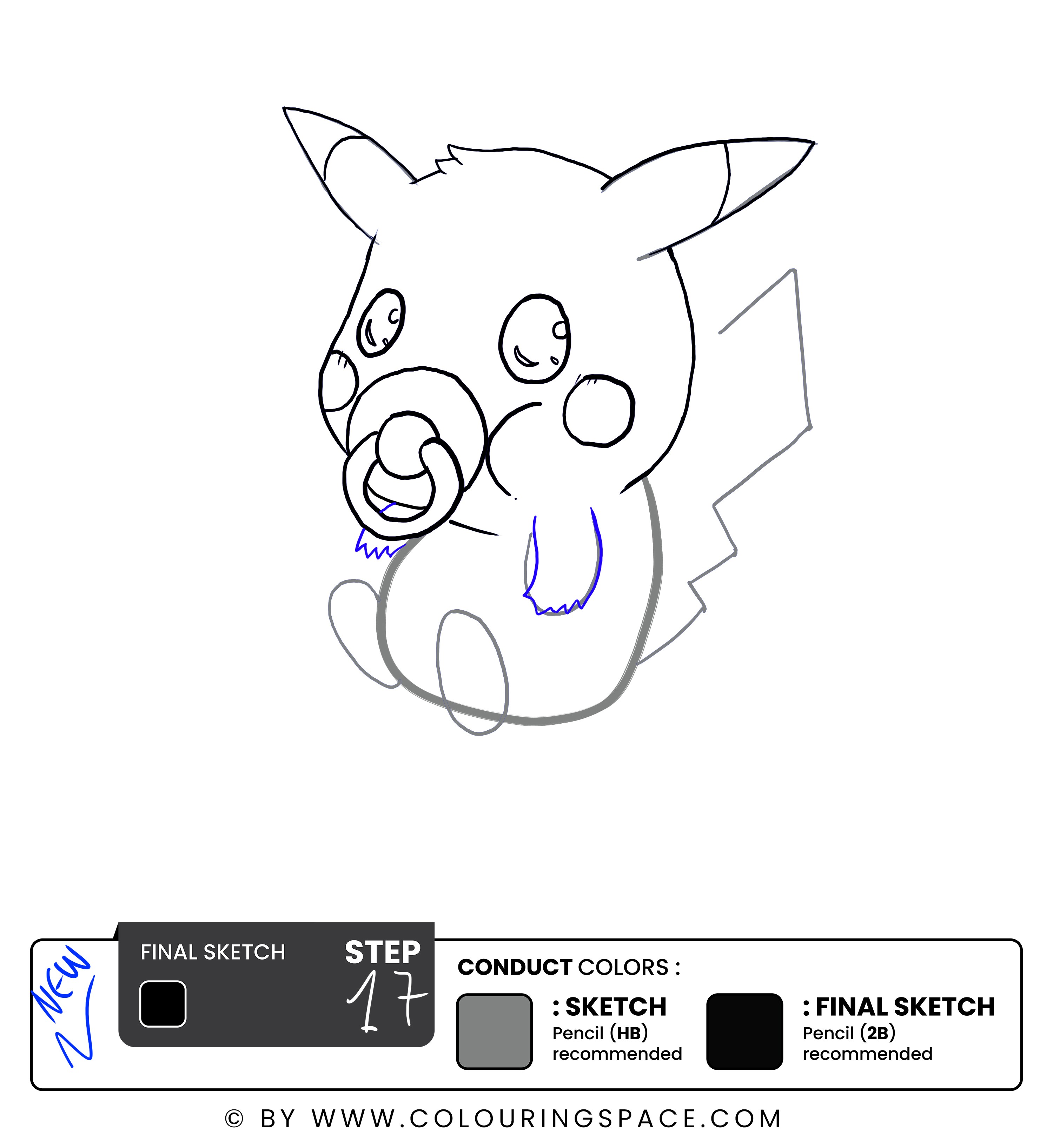 Step 17 :  Draw Pikachu’s Arms Fingers