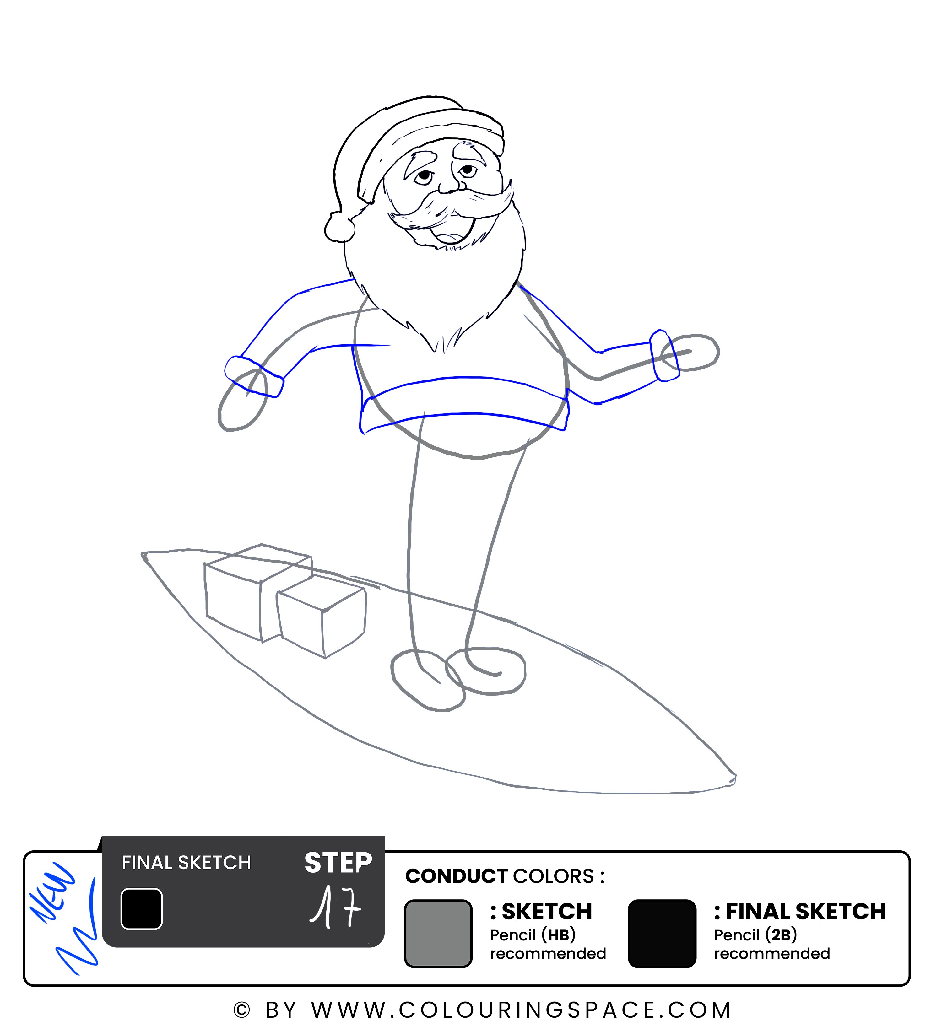 Step 17: Draw the Upper Part of Santa’s Outfit