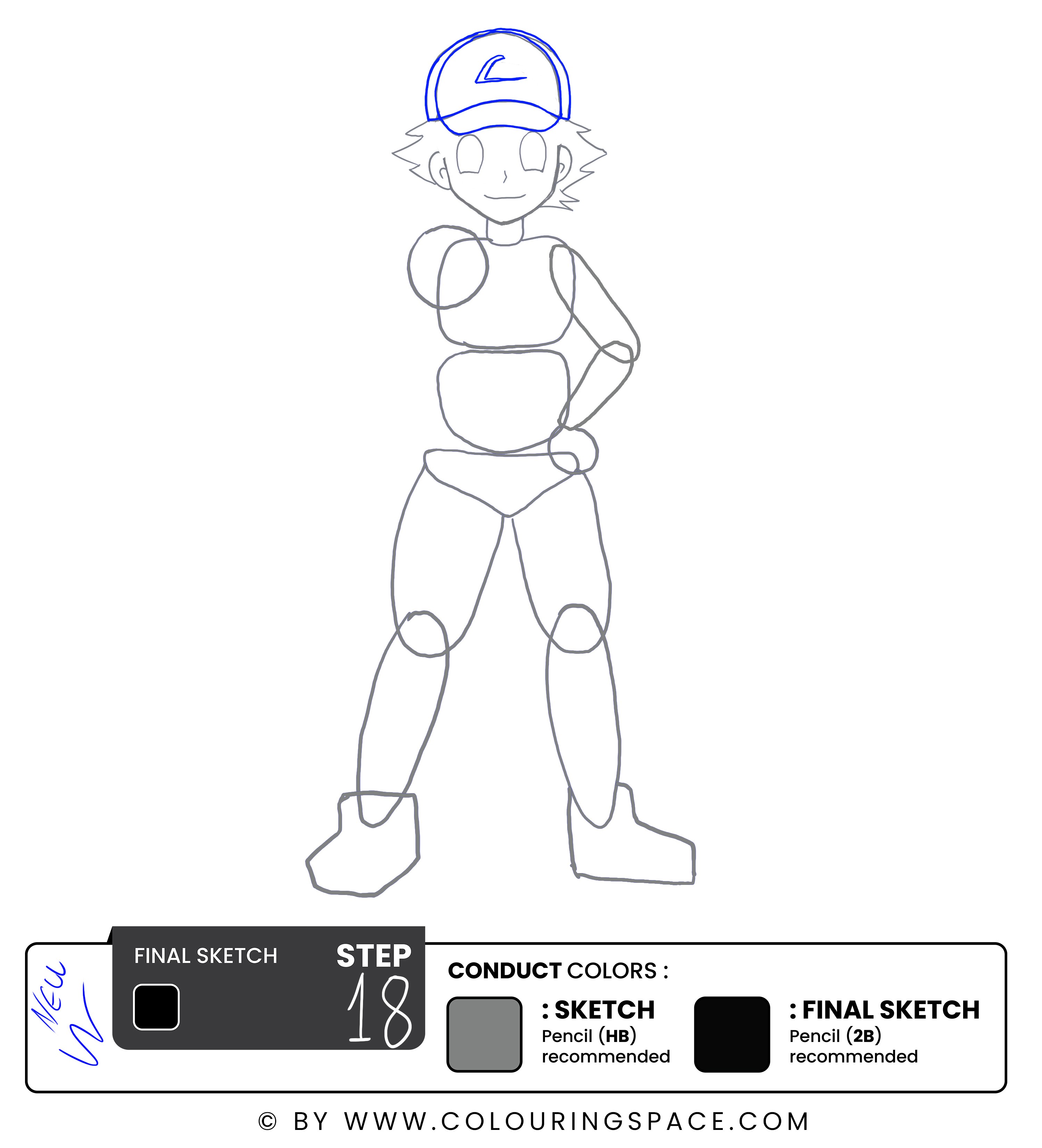 Step 18 : Outline Ash’s Hat