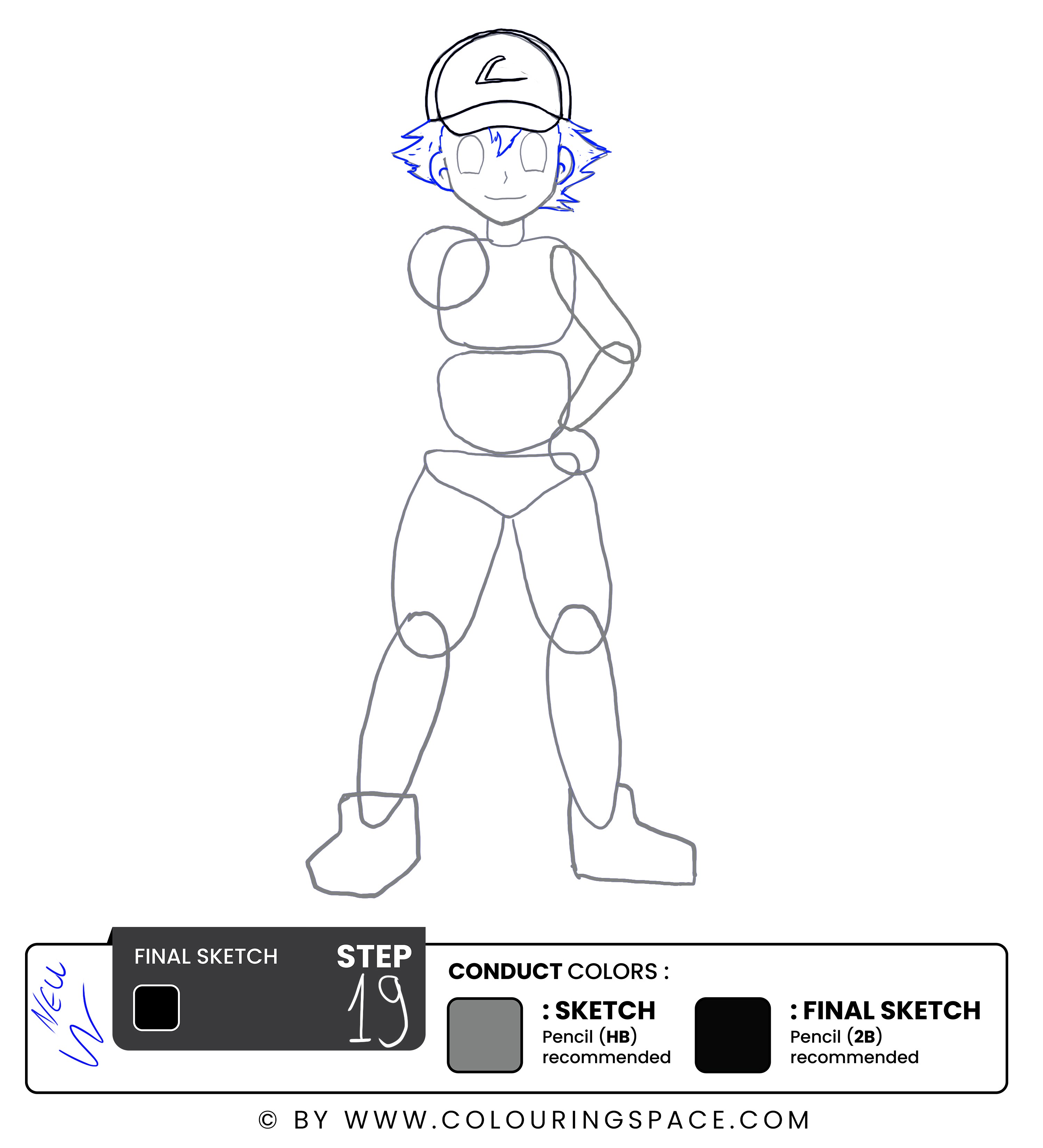 Step 19: Outline Ash’s Hair