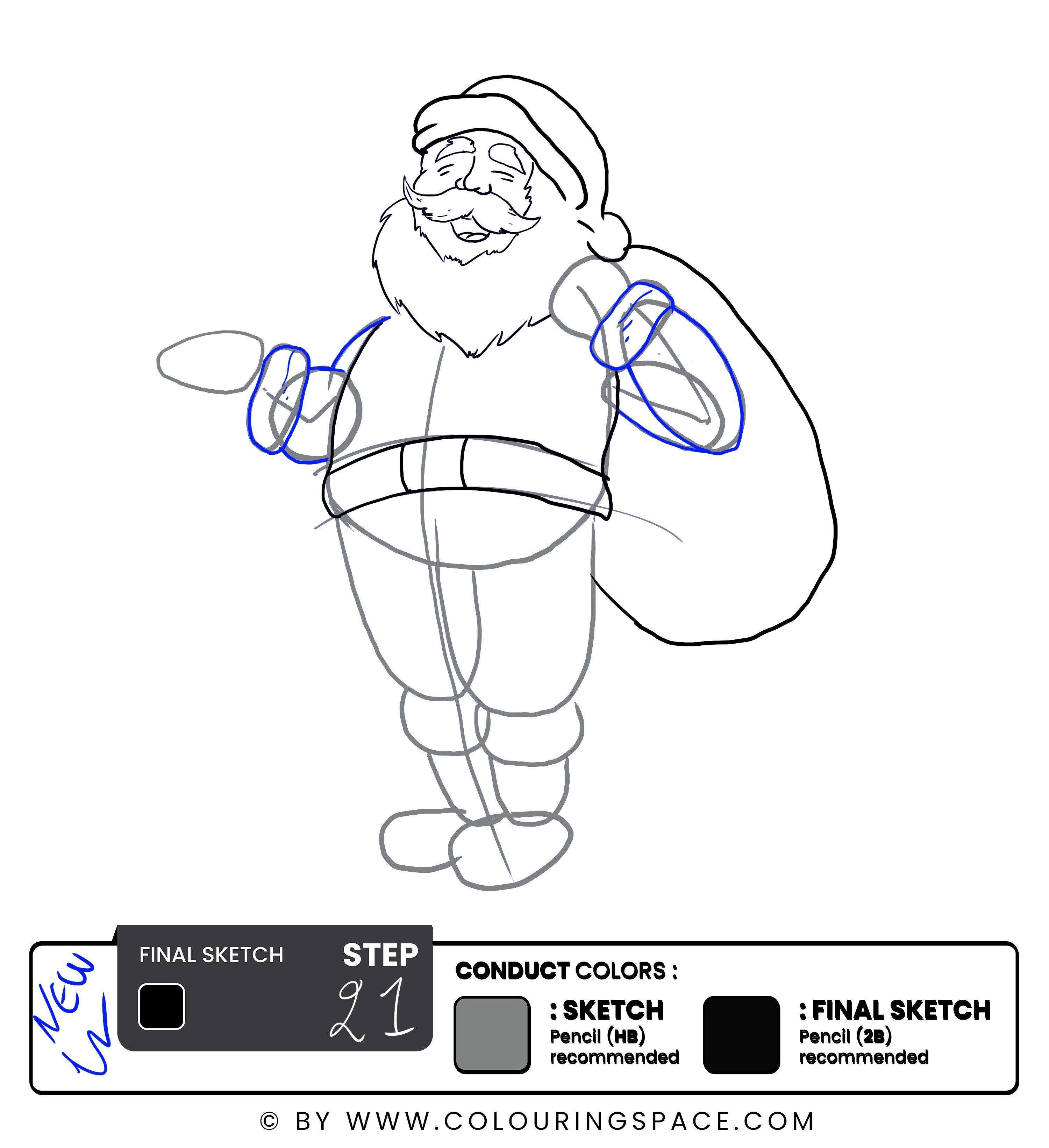 Step 21: Outline Santa’s Coat Sleeves