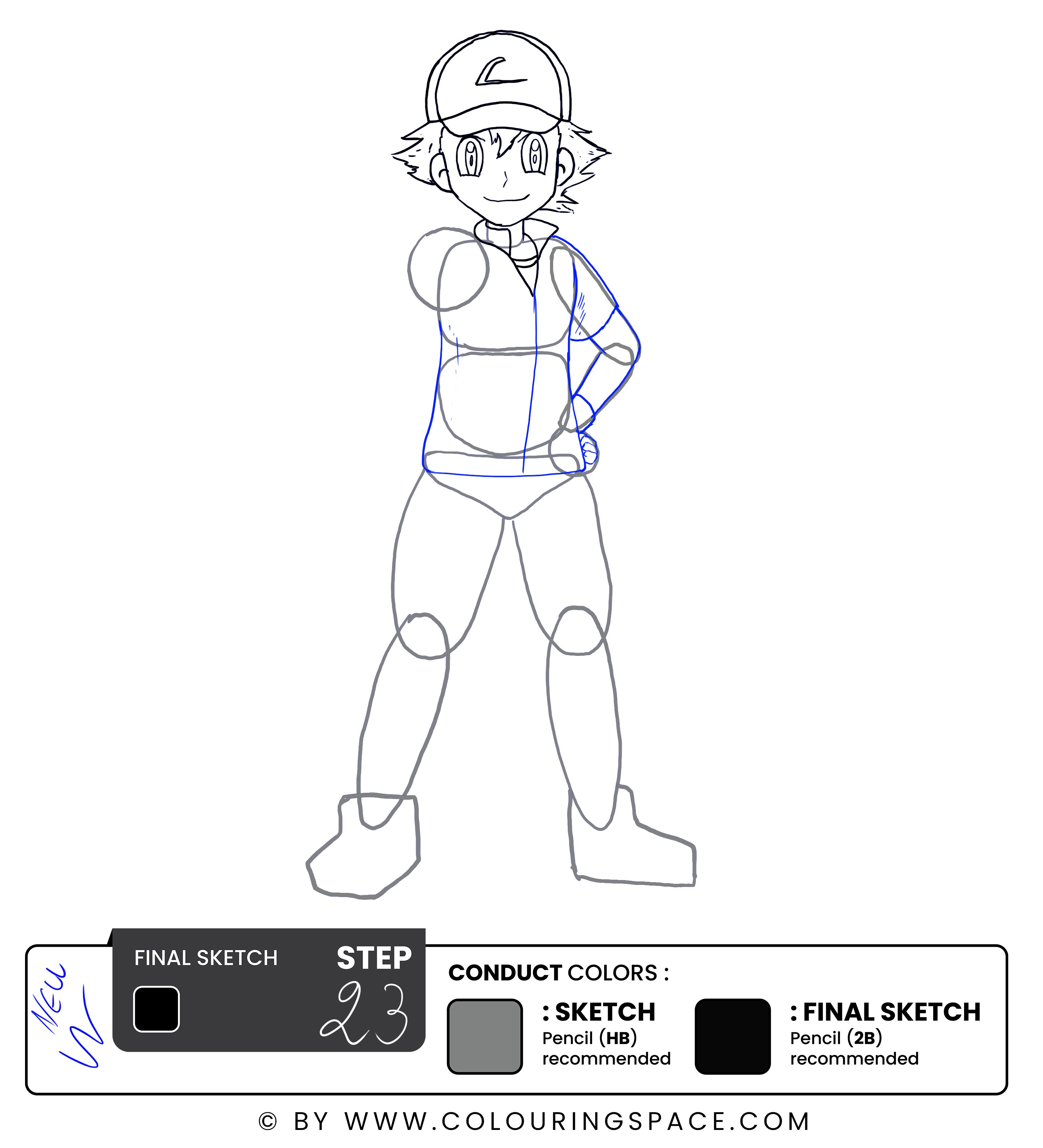 Step 23: Draw Ash's Shirt 