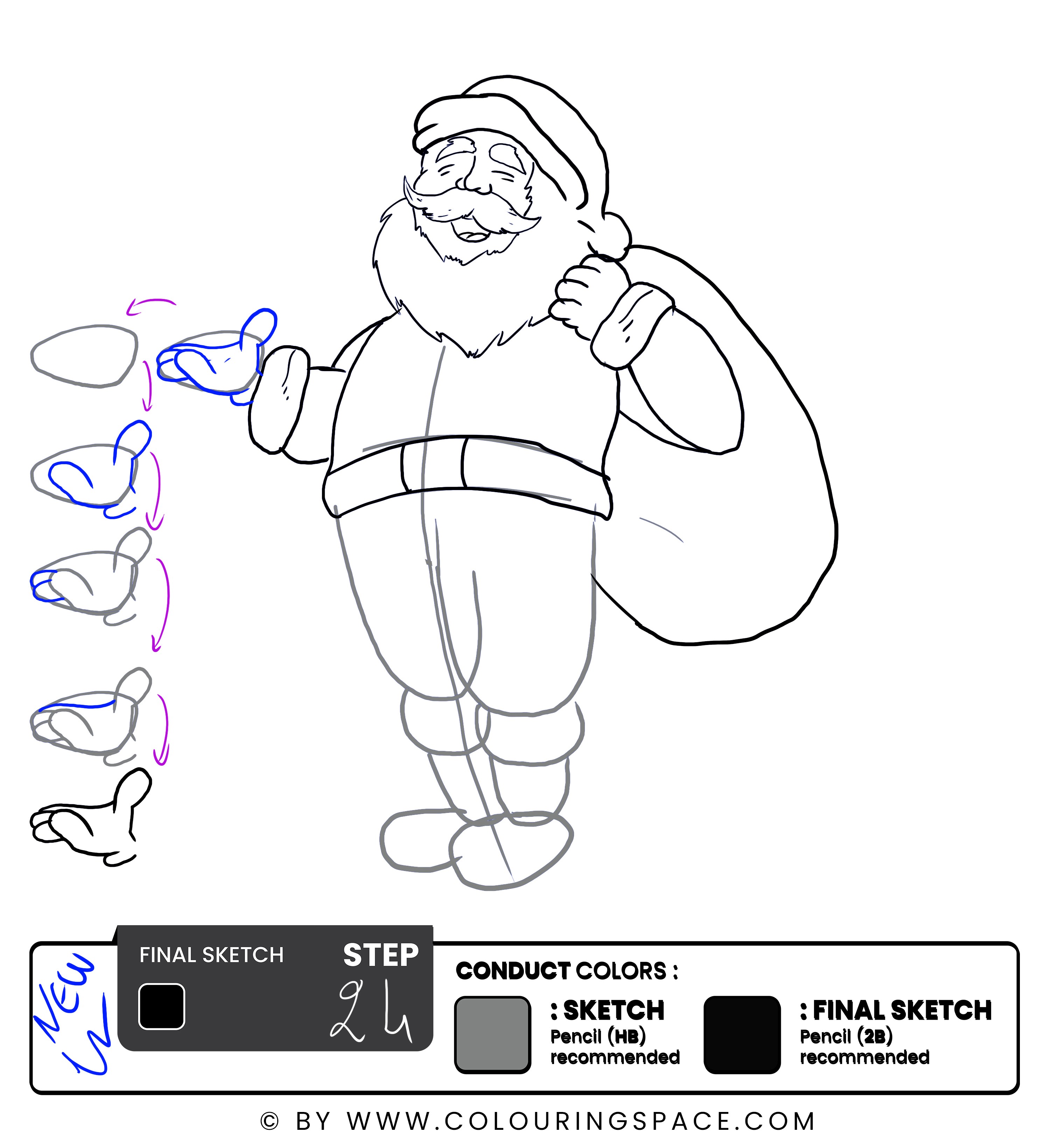 Step 24: Draw Santa’s Other Hand