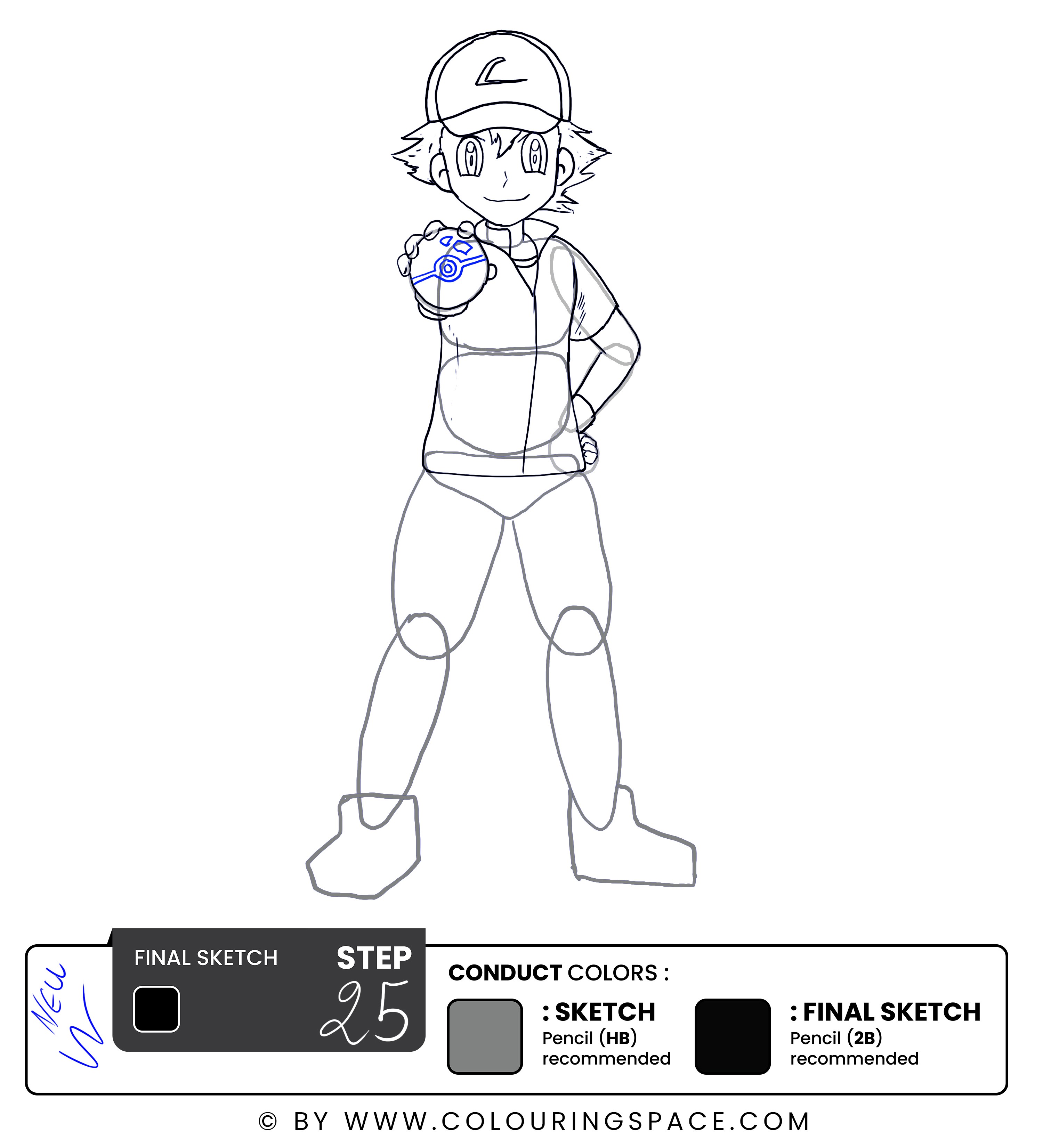 Pokemon Fans How to Draw Ash Holding Pokeball - Colouringspace
