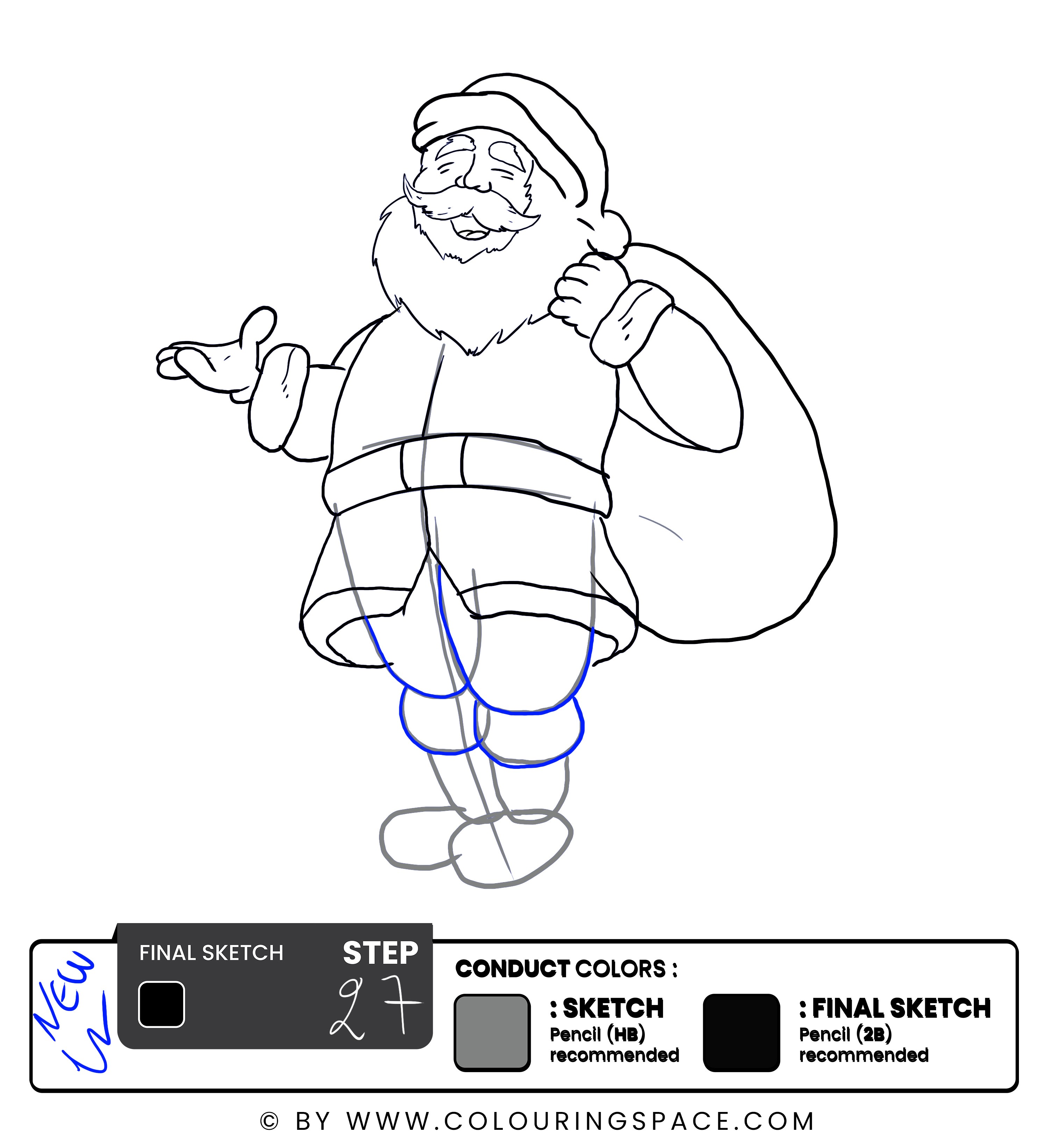 Step 27: Outline Santa’s Pant’s
