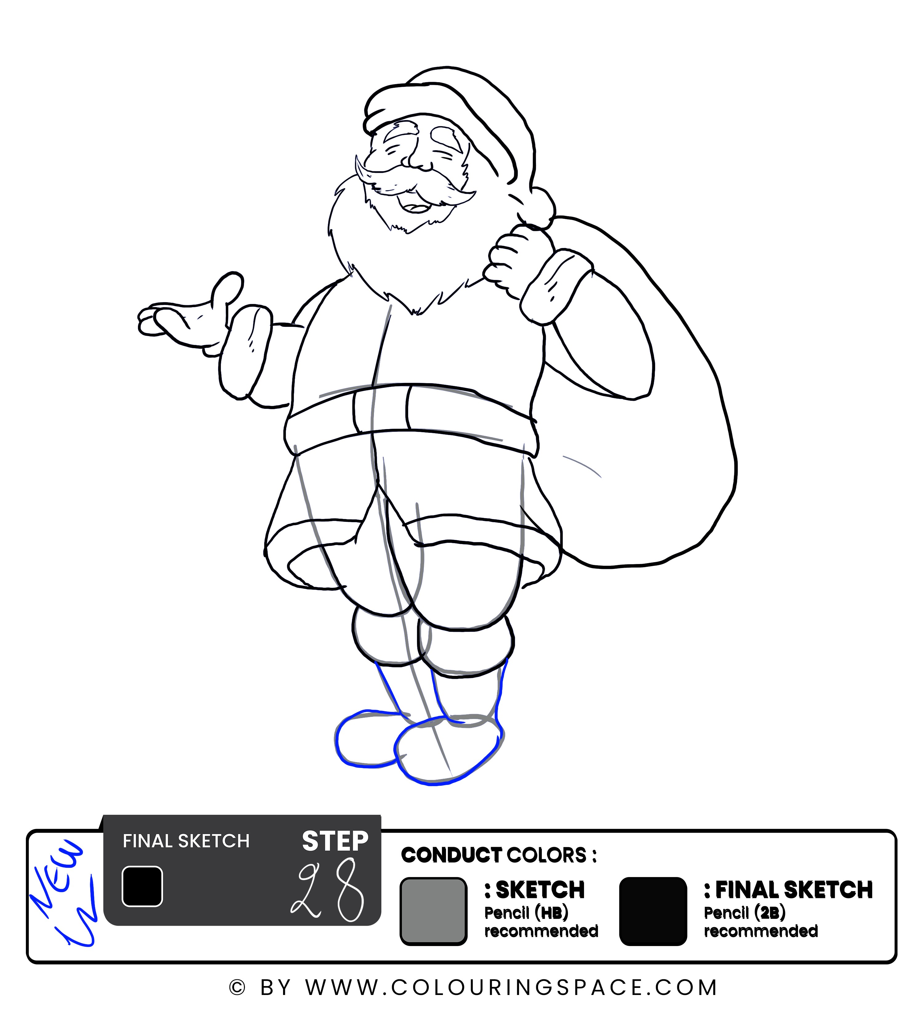 Step 28: Outline Santa’s Boots