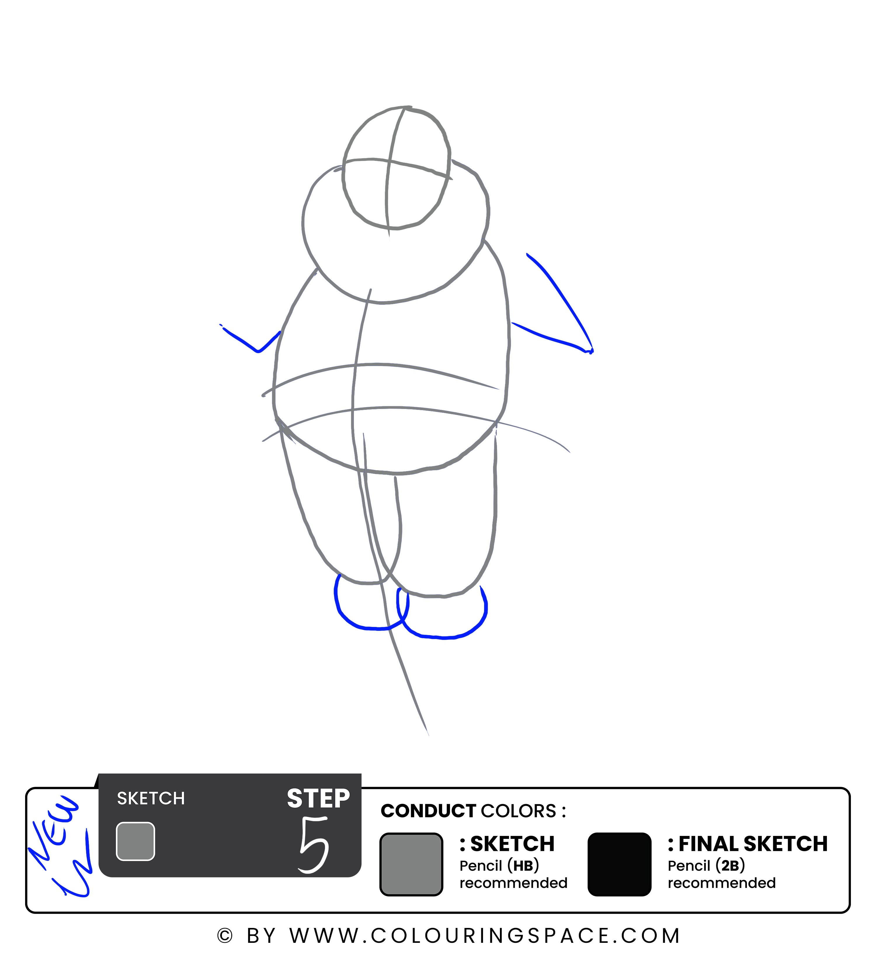 Step 5: Add the Fluffy Lower Part of the Pants, and Sketch the Arm Lines