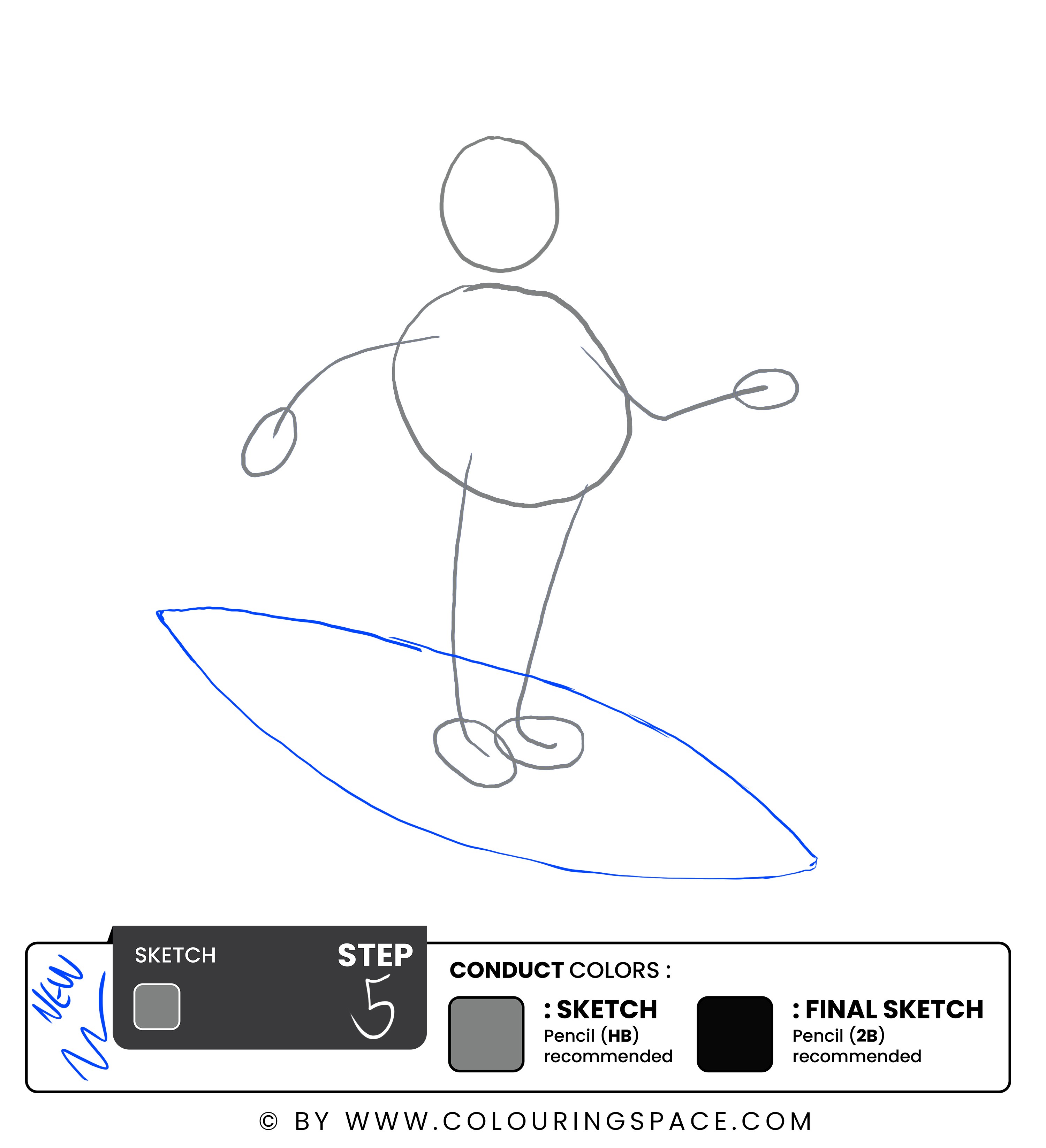 Step 5: Draw the Initial Sketch of the Surfboard 
