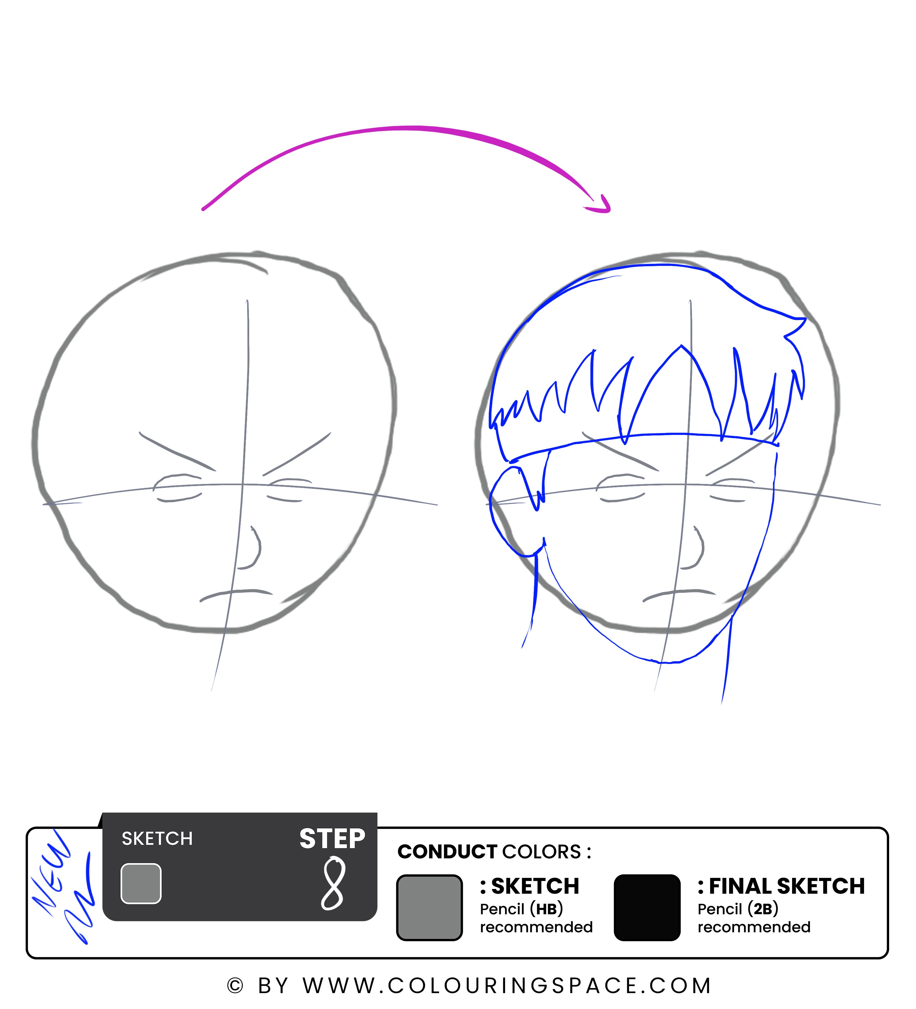 Step 8: Sketch Ryu’s Hair, Bandana, and Ears 